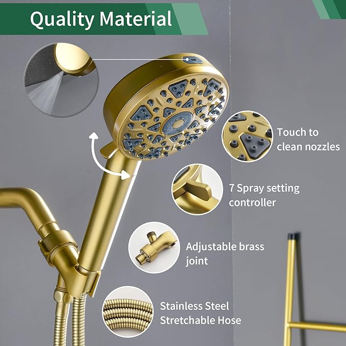 Shower Faucet Set with 7 Functions Handheld Shower Head Filter Shower Combo Set Shower System Shower Trim Kit Brushed Gold