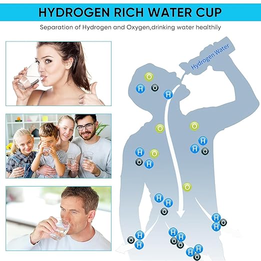 Hydrogen Water Bottle Generator 350ml Hydrogen Water Generator Portable Alkaline Water Machine Double Layer Glass Alkaline Water Bottle 1000-1200ppb Water Ionizer USB Alkaline Water Filter Bottle