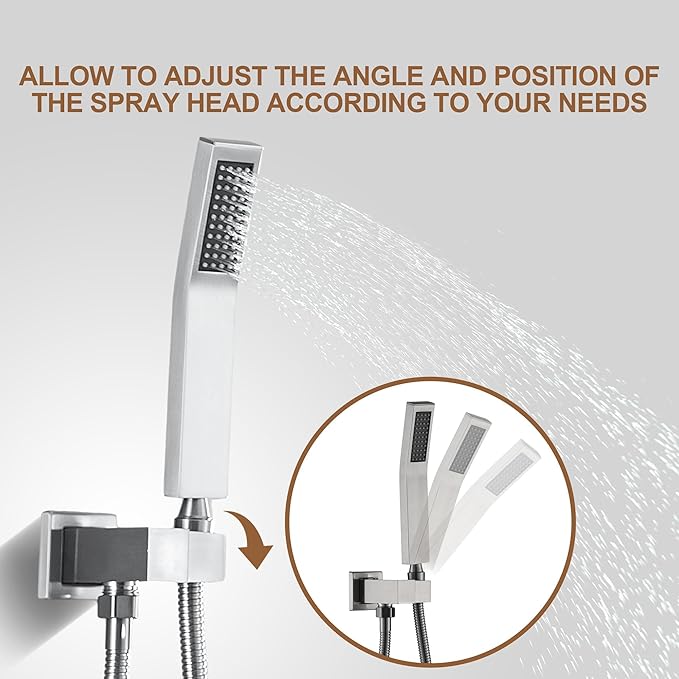 CASAINC Rainfall Shower Head Combo Set 10 Inches Bathroom Luxury Rain Shower Head with Handheld Spray Wall Mounted Shower Faucet Set with Valve and Trim (Brushed Nickel)