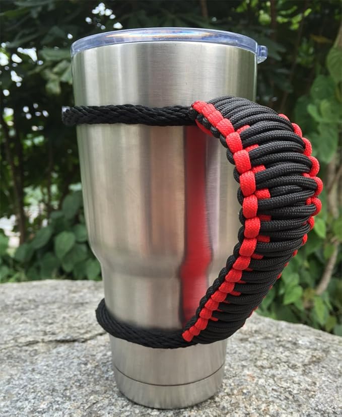 Handmade Paracord Handle for Yeti/Rtic/Ozark Trail Rambler 30 Oz Tumbler. Red/Black