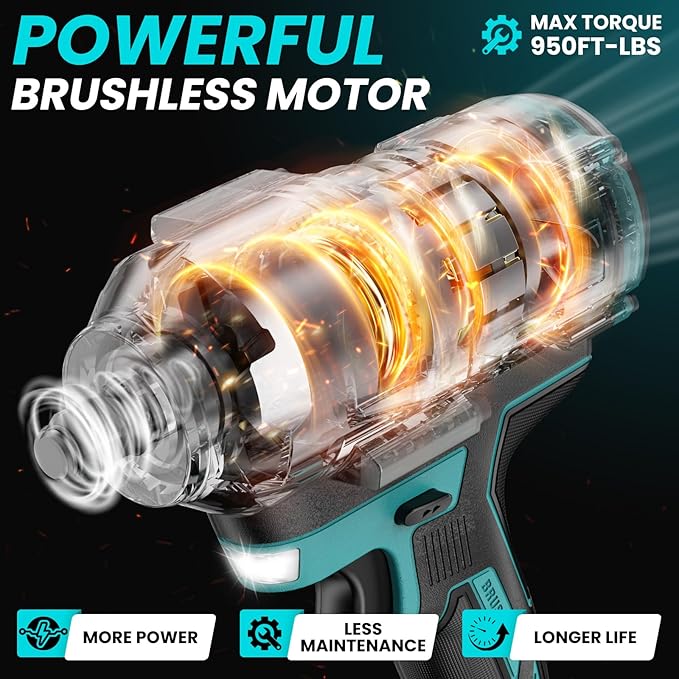 Cordless Impact Wrench 1/2 inch for Makita 18V Battery, Impact Wrench 950Ft-lbs High Torque Brushless Electric Impact Gun, Power Impact Driver with 3-Mode Speed, LED Work Light(no battery)