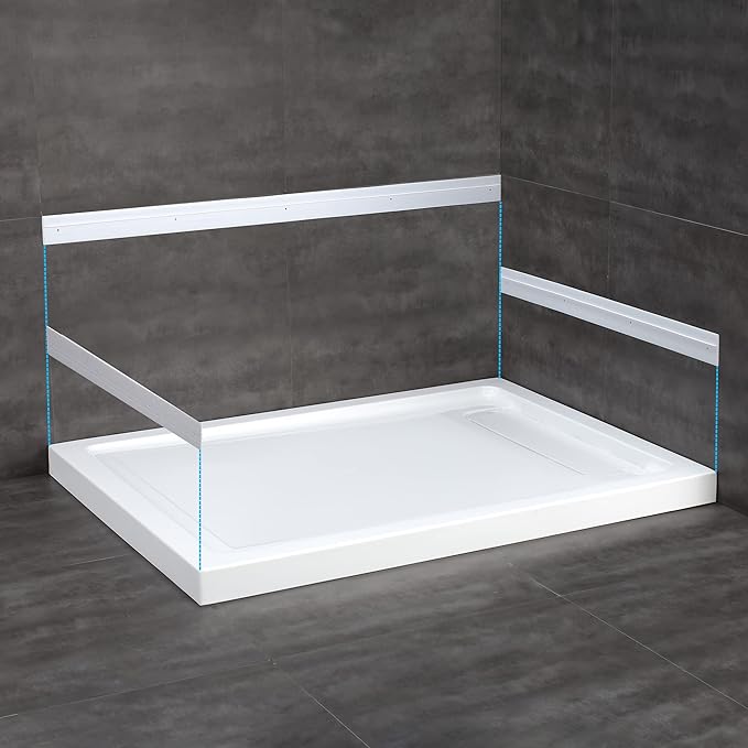 OVE Decors 48-in W x 32-in D Shower Base Pan Rectangle, Hidden Side Drain, White Acrylic, Reversible Design