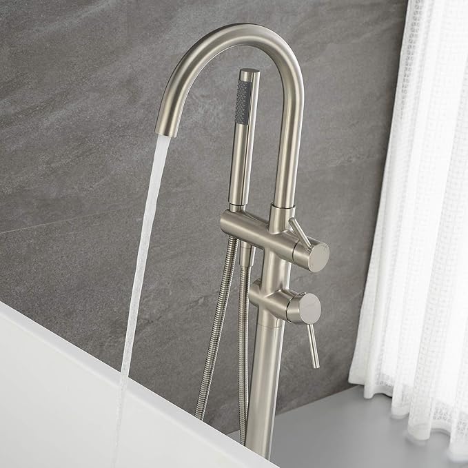 Freestanding Tub Filler Bathtub Faucet Brushed Nickel Floor Mounted Faucets with Handheld Shower