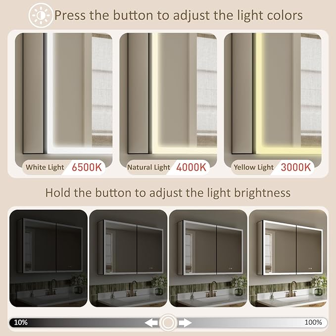 32x32 Inch Led Lighted Medicine Cabinet with Mirror, Recessed or Surface Mount Bathroom Medicine Cabinet, Anti-Fog, Adjustable Shelf, Dimmable Light, Outlets & USB, ETL Listed, Black