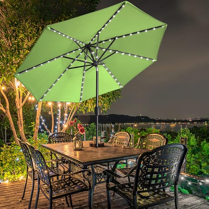 EliteShade USA 10-Year-Non-Fading Solar 9ft Market Umbrella with 80 LED Lights Patio Umbrellas Outdoor Table Umbrella with Ventilation, Macaw Green