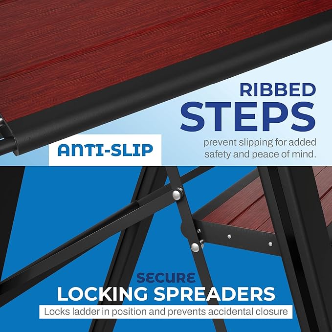 Step Ladder 2 Step Folding, Decorative - Beautiful Mahogany & Black Aluminum, Ultra Slim Profile, Anti Slip Steps, Sturdy-Portable for Home, Office, Kitchen, Photography Use,by SORFEY