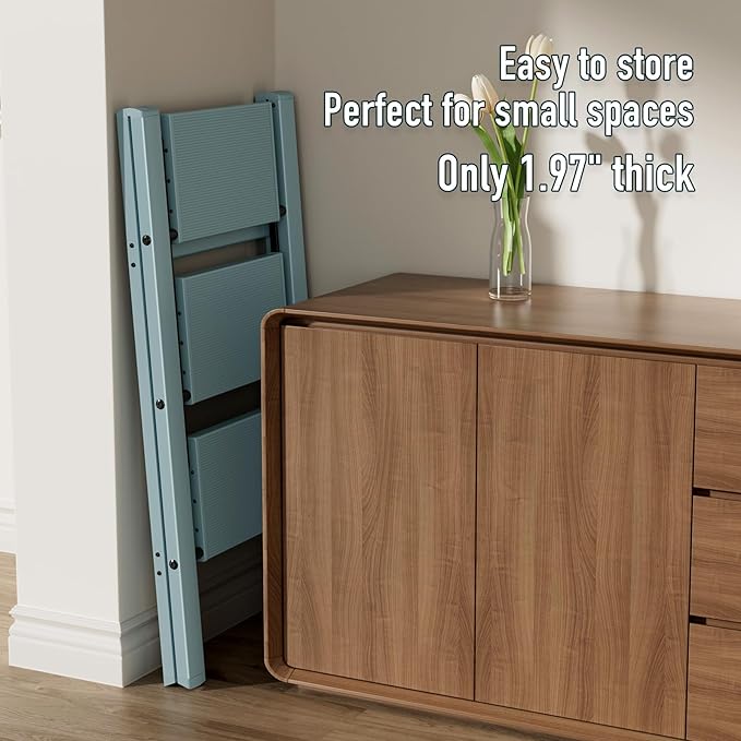 3 Step Ladder,Aluminum Folding Step Stool for Adults,Step Ladder with Wide Anti-Slip Pedal,330 lbs Capacity for Home,Office,Kitchen,Library(Blue)