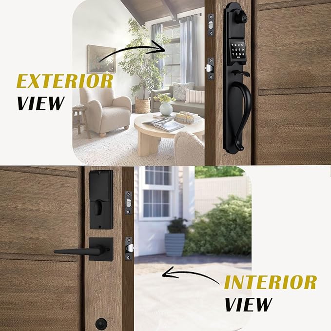 Smart Front Door Handle Set, Keyless Entry Door Lock with Touchscreen, Matte Black Finish, Left Hand