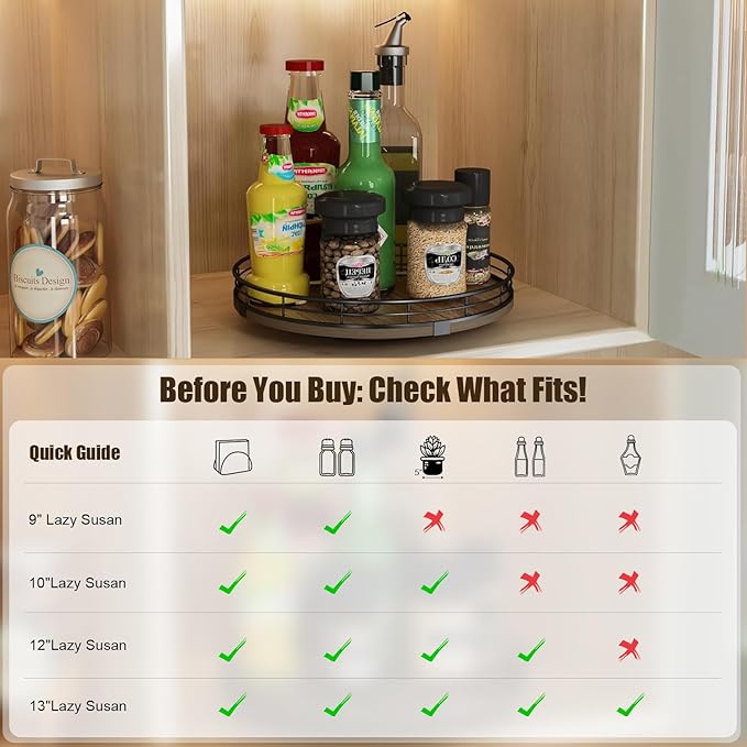 Lazy Susan Turntable Organizer for Table Top, 12’’ Round Wooden Lazy Susan for Cabinet Kitchen Countertop Pantry Dining Coffee Table for Condiments Spices, Rustic Bathroom Vanity Tray for Soap Candle