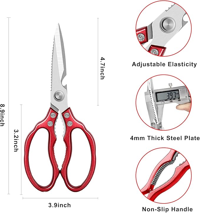 Kitchen Scissors, Heavy Duty Sharp Kitchen Shears Dishwasher Safe, Kitchen Accessories Cooking Shears for Kitchen Meat Chicken Fish Poultry Herb Bread (red)