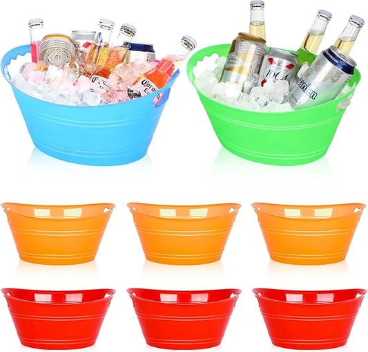 8Pcs Ice Bucket, Plastic Ice Buckets for Parties, Drink Buckets with Handles Beverage Buckets Oval Storage Plastic Tub for Wine Beer Champagne Bottles, 4.3Liter (set-1)