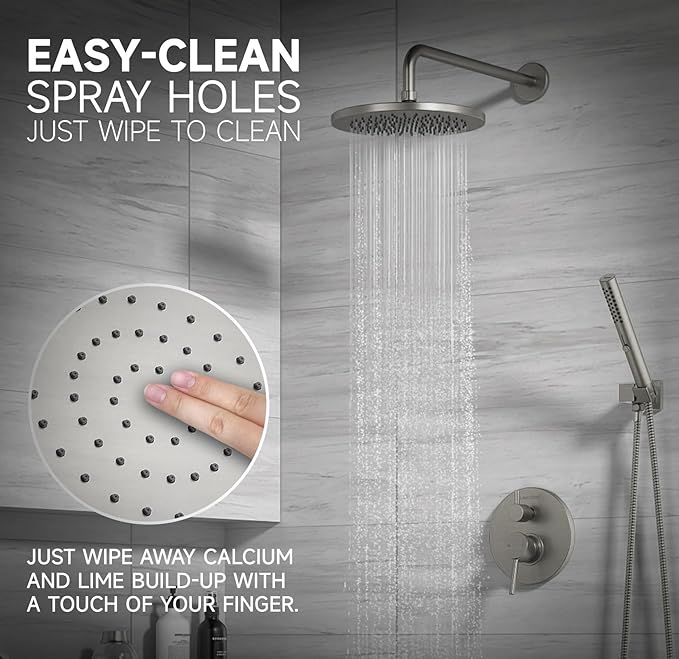 Lava Odoro Modern 3-Setting Round Rain Bathtub and Shower Faucet Set, Brushed Nickel Rainfall Shower Head and Handle Set, Rain Shower System with Tub Spout, Shower Valve Trim Kit, SF104-BN-T