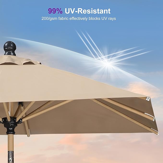 PURPLE LEAF 6' x 6' Market Umbrella Outdoor Table Umbrella Aluminum Patio Umbrella with Push Button Tilt & 8 Sturdy Ribs and Crank Outdoor Umbrellas for Deck Backyard Beach, Taupe