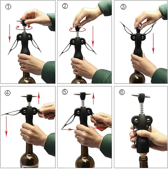 Wine Opener, Wing Corkscrew Wine Opener,Easy to Use, Sturdy Durable Manual Corkscrew (Black)