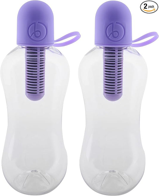 Bobble Classic Water Bottle, Filtered Water, BPA-Free Reusable Bottle, Soft Touch Carry Cap with Replaceable Carbon Filter for Sustainable Water and Hydration 18.5 oz - 2 Pack (Lavender)