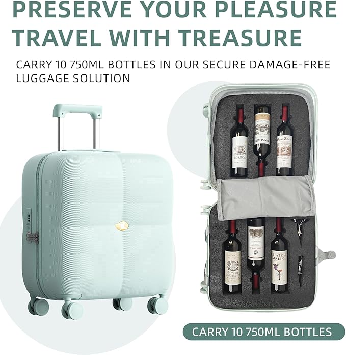 Wine Suitcase, 6 Bottle Wine Luggage, Durable Wine Travel Case, Fly With Wine Suitcase with TSA Lock, Versatile Wine Carrier with Removable Inserts and Silent Spinner Wheels（Mint）