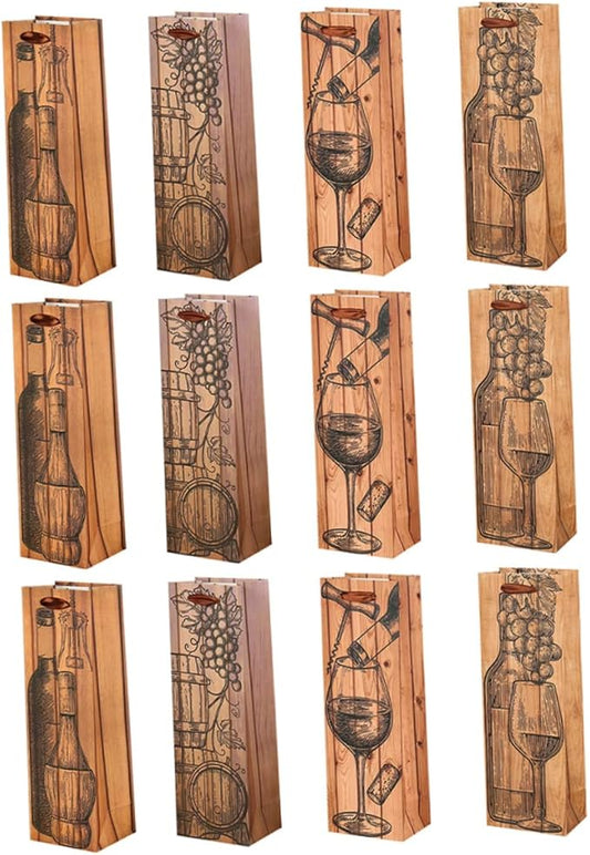 12pcs Wine Packaging Bag Christmas Party Supplies Wine Bottle Tote Bag Wine Bag Storage Pouch Portable Bag Bottle Wrapping Bag Handle Bag Paper Thicken Wine Bag