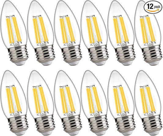 FLSNT 100W Equivalent LED Chandelier Light Bulbs E26 Base, 5000K Daylight Dimmable LED Candelabra Bulbs, 800LM, 12Pack UL,CA65 Listed.