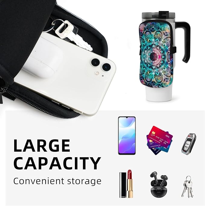 Galaxy Mandala Water Bottle Pouch for Stanley Cup 40oz 30oz,Personalized Gym Purse for Men Women, Tumbler Pouch with Versatile Pocket Water Bottle Bag for Cards, Keys, Phone