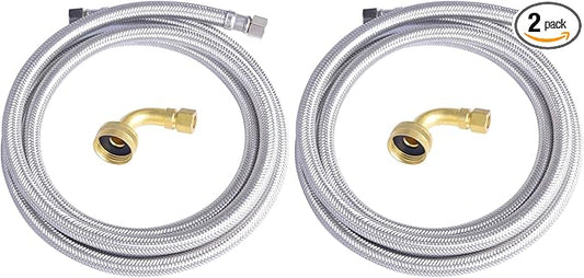 Hydro Master Braided Stainless Steel Dishwasher Connector with Elbow 72 inches 3/8" Comp x 3/8" Comp (Pack of 2)