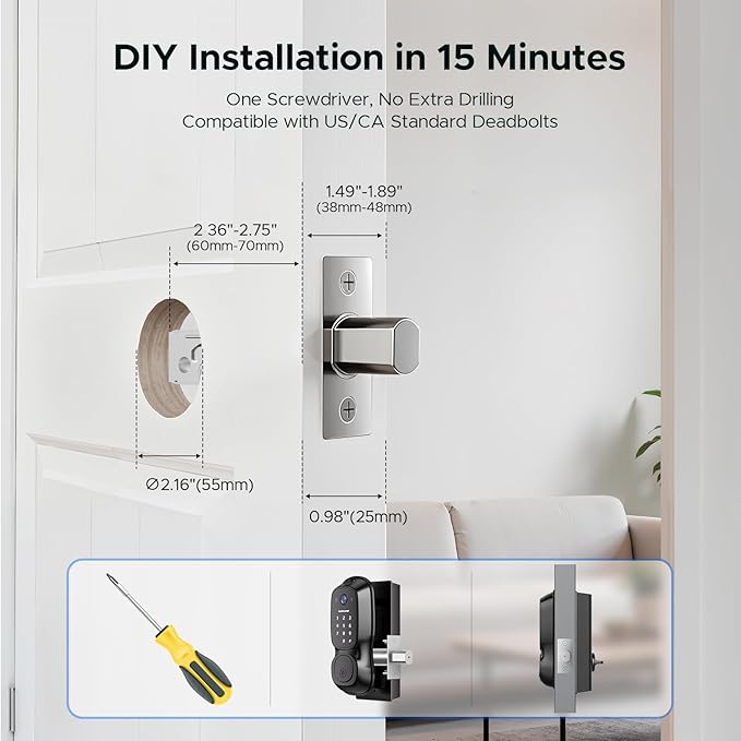 3-in-1 Video Doorbell Smart Lock with Fingerprint & Camera Keyless Entry Deadbolt, Built-in Wi-Fi, Auto Lock, App Control, Easy Install Front Door Security