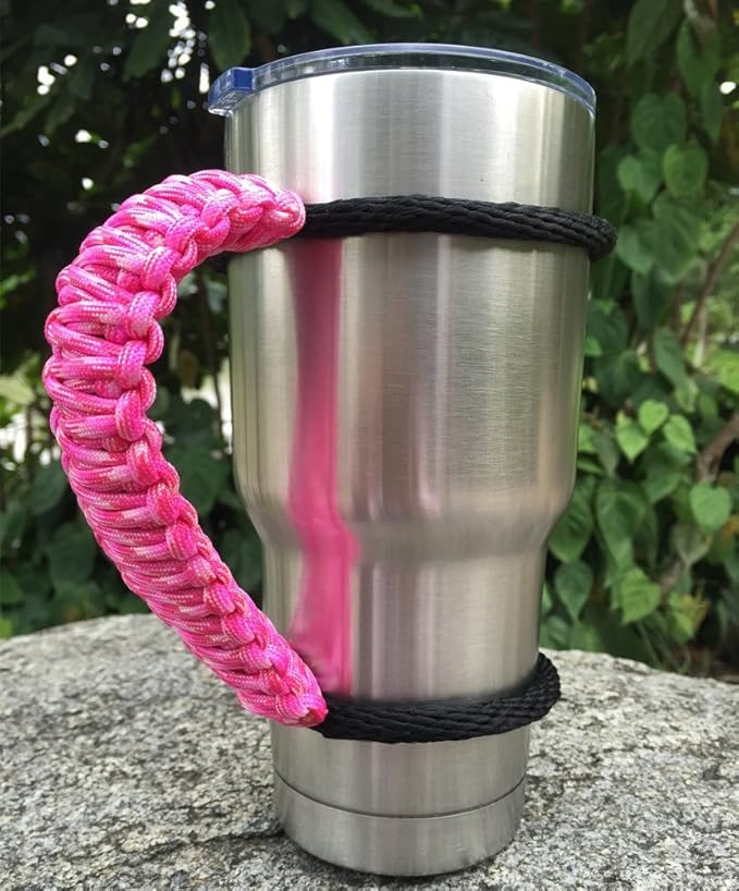 Handmade Paracord Handle for Yeti/Rtic/Ozark Trail Rambler 30 OZ Tumbler. pink/white