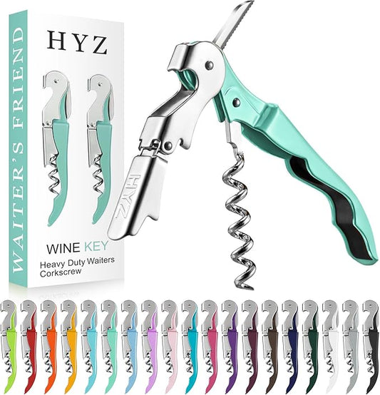 HYZ 2-Pack Wine Opener Waiter Corkscrew, Professional Wine Key for Servers, Bartender with Foil Cutter, Manual Wine Bottle Opener Double Hinged (Mint Green)