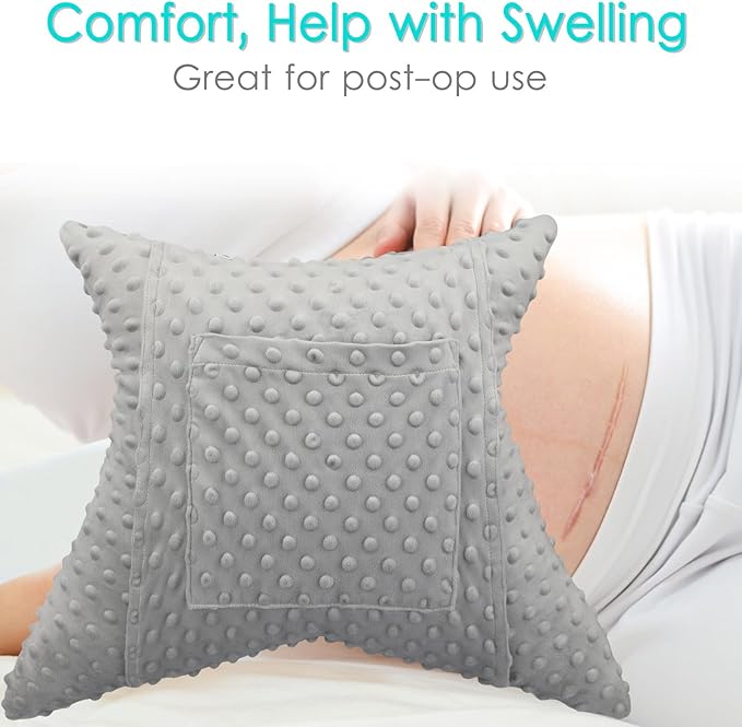 Heart Surgery Pillow Cough Recovery Pillows with 2 Pockets for Open Heart Surgery Bypass Mastectomy Breast Cancer Lumpectomy Chemo Port Pacemaker Broken Ribs Must Have Gifts Minky Dot Gray