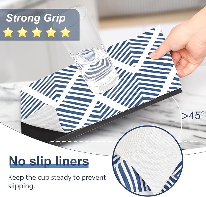 Shelf Liners for Kitchen Cabinets Non-Adhesive, 17.3in x 23.62FT Drawer Liner Non Slip Shelf Paper, Waterproof Easy to Clean Surface, Thicken Strong Grip for Pantry Cupboard Mat, Blue Stripe