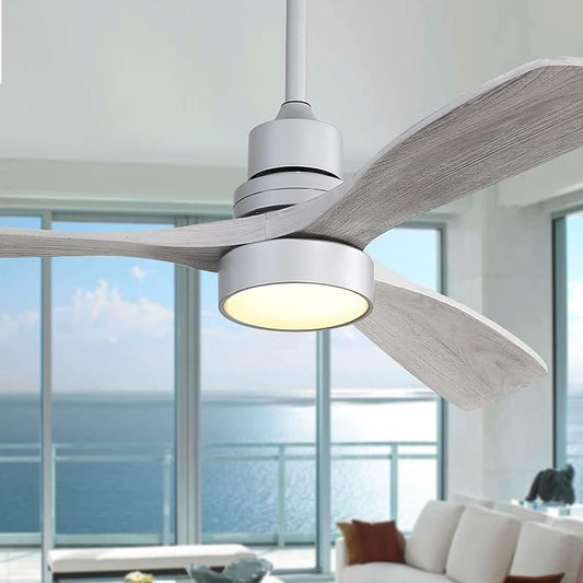 Sofucor 52 Inch Ceiling Fans with Lights and Remote Control, Indoor Outdoor Mordern Wood Ceiling Fan with Reversible Quiet DC Motor, 6 Speed, 3 Downrods, for Farmhouse Bedroom Patio Balcony