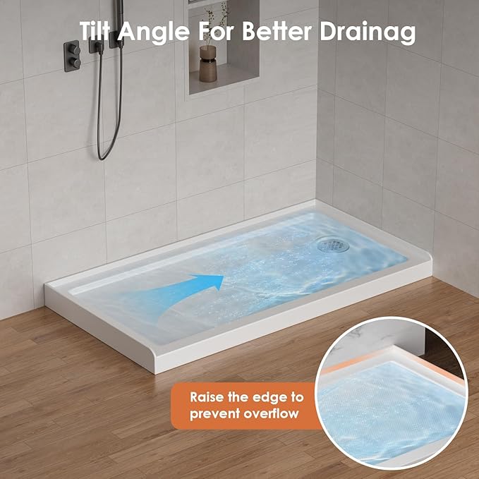 60"x 32" Shower Base, Right Drain Single Threshold Shower Pan with Slip Resistant Textured Surface, Stainless Steel Drain Cover（Right）