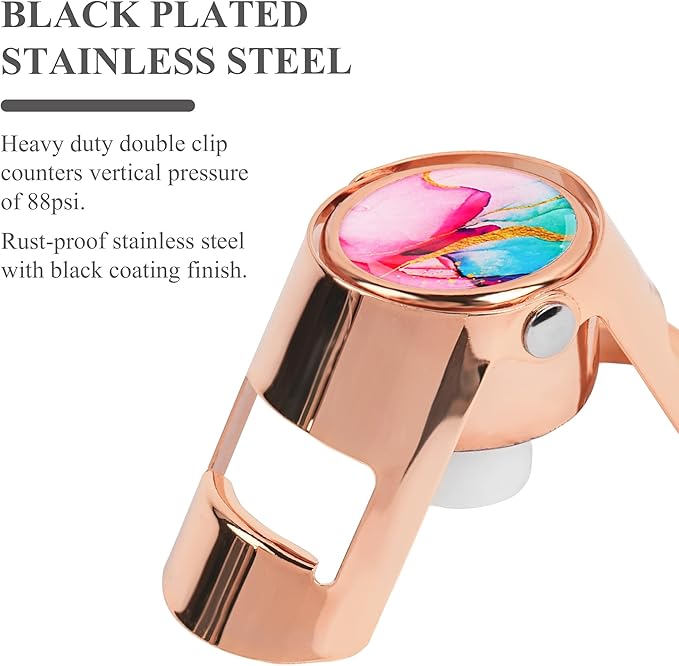 LIZIMANDU Champagne Stopper, Stainless Steel Bottle Plug Sealer for Sparkling Wine, Superior Leak,keeps Wine, Champagne, Prosecco, Cava, and Sparkling Wine fresh longer(1-Red Green Splash Ink)