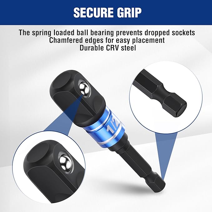 WORKPRO Impact Grade Socket Adapter Set (Basic/Swivel/Long), 1/4", 3/8", & 1/2" Drive, Extension Driver Bit With Case, for Power Drill to High Torque Impact Wrench, 9PCS