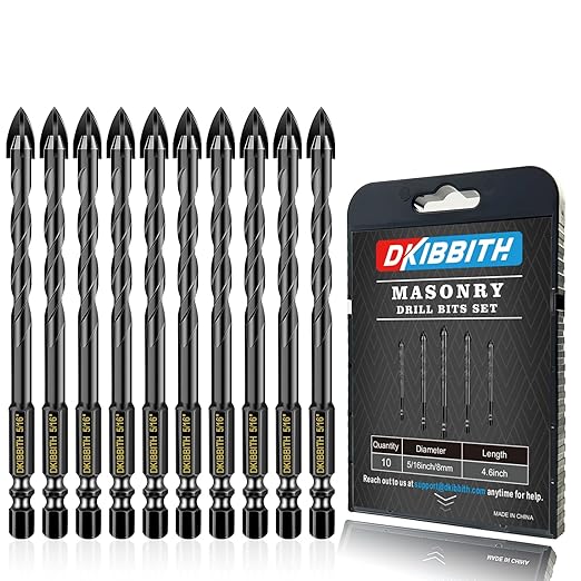 10 Pcs 5/16" Masonry Concrete Drill Bit Set for Tile Brick Glass Plastic Wood, Cross Tungsten Carbide Tip, Hex Shank, Work with Ceramic Porcelain Tile Wall Mirror Paver, 5/16 Inch Drill Bits, 8mm