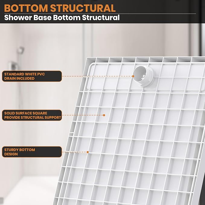 Shower Base Pan in White Left Linear Drainer, Rectangular Shower Base 60"×36"×4" with Non-Slip Floor Panel and Stainless Steel Shower Drain Cover