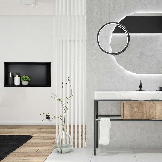 24x12 Matte Black Stainless Steel Modern Shower Niche Shelf, 1 Shelf, Wall-Mounted, Waterproof, No Tile Needed, Easy Installation, Bathroom Storage