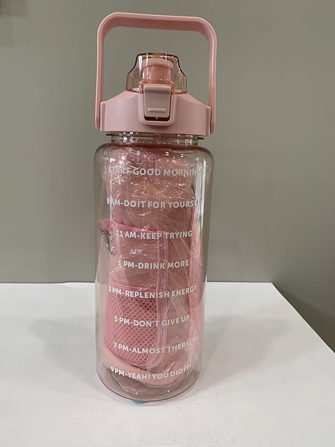 Motivational Water Bottle, Insulated Storage Sleeve, Carrying Strap, Pop Up Straw Pink