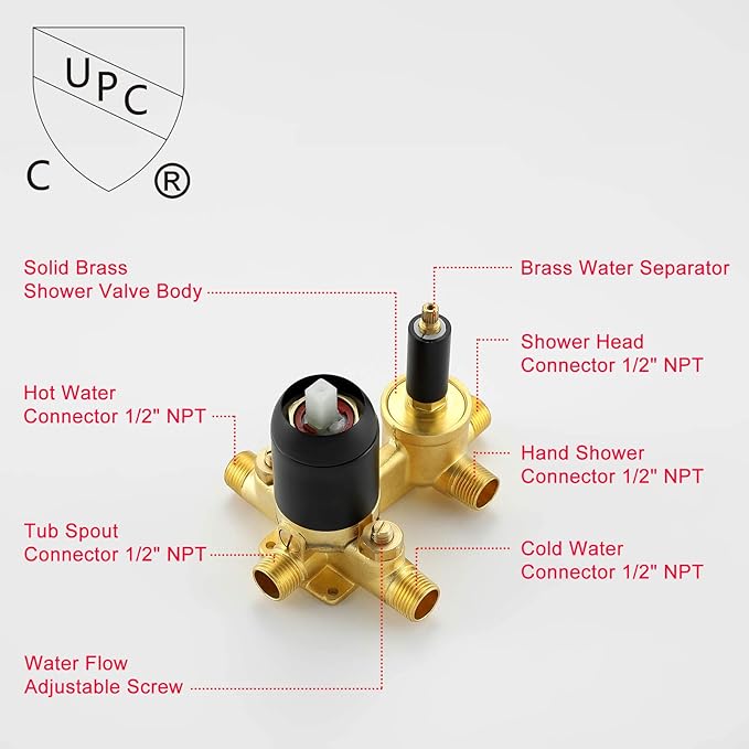 SHAMANDA Shower System with Waterfall Tub Spout and Handheld Shower Head, 12" Rain Shower Faucet Sets Complete with Shower Round-in Valve and Trim, Wall Mounted, Matte Black, L1001-7