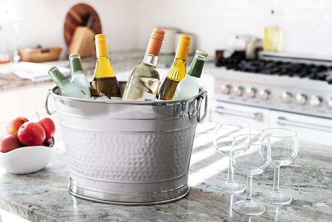Insulated Beverage Tub for Parties Stainless Steel Drink Tub Cooler Ice Bucket for Hosting Parties Drink Bucket with Handles Wine Bucket Single Wall Ice Bucket