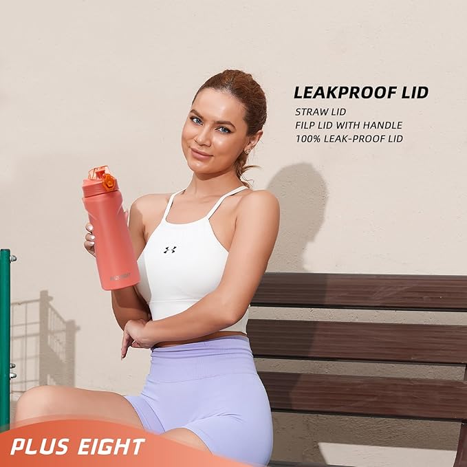 Sports Water Bottle, 25 oz Insulated Water Bottle With Straw, Stainless Steel Water Bottle Wide Mouth for Sports, Gym or Office, BPA-Free Keep Cold 24H Hot 12H (Orange)