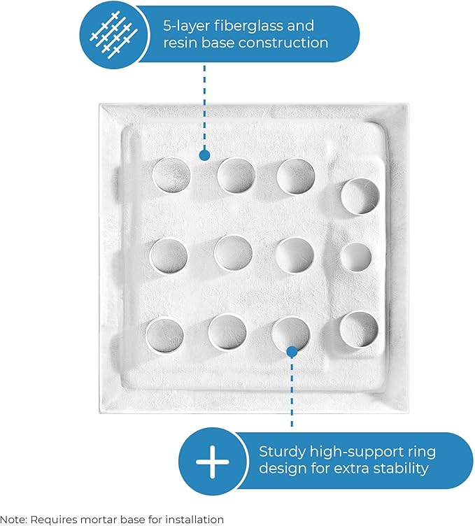 OVE Decors 36-in W x 36-in D Shower Base Pan Square, Hidden Side Drain, White Acrylic, Reversible Design