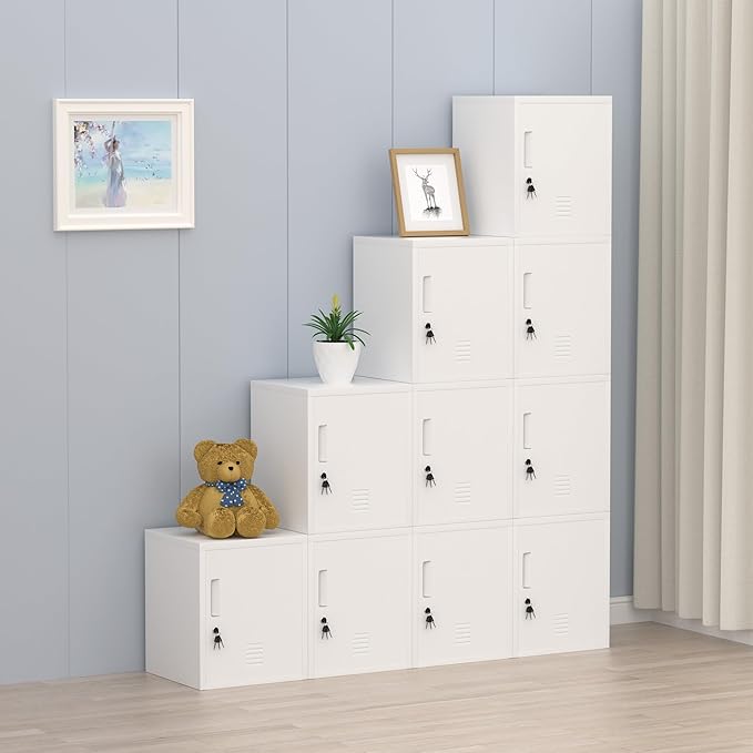 Metal Storage Locker Cabinet with Locking Door and Adjustable Shelf for Home Office Classroom Workshop Organization (White)