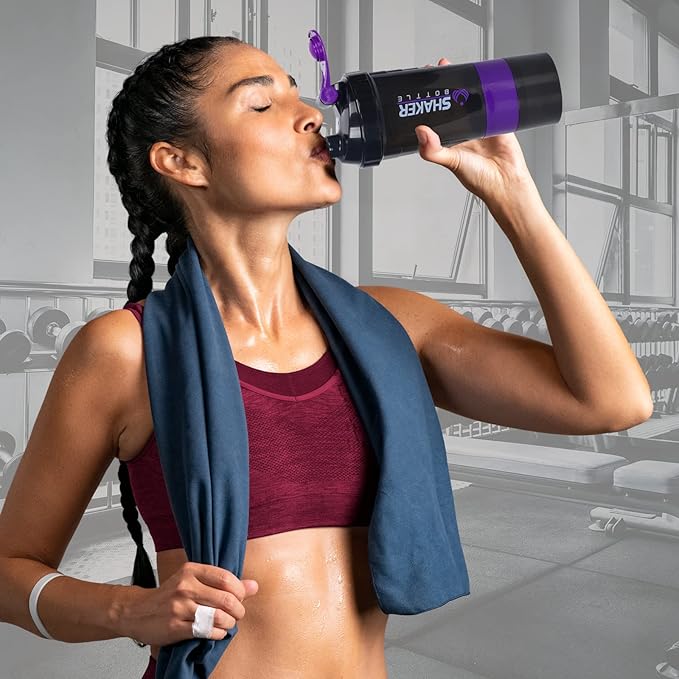 Shaker Bottle Protein Shaker Bottles with Storage and Mix Ball, 16OZ Sports Water Bottle with Pill Organizer,Leak Proof Portable Shaker Bottles for Protein Mixes and Pre Work Out,BPA Free(purple)