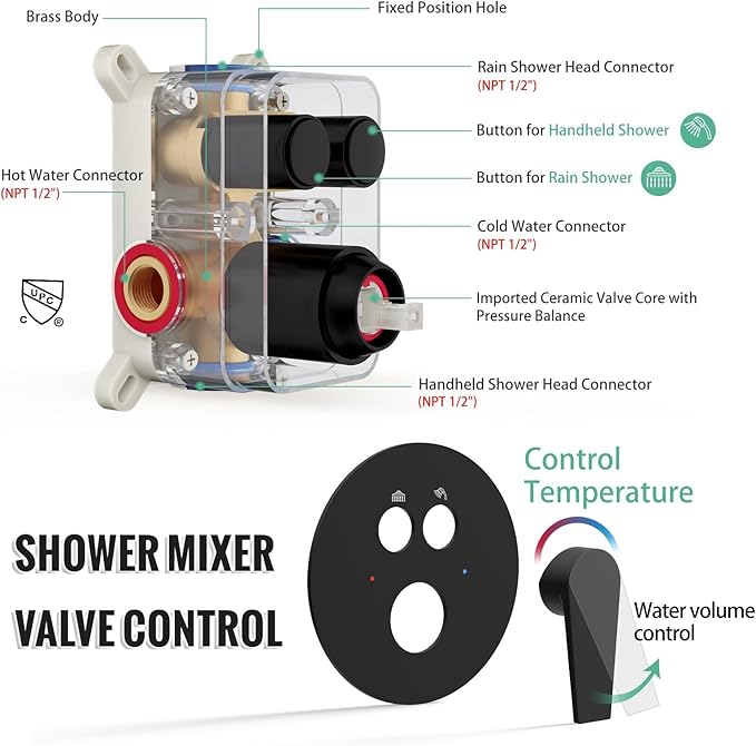 SR SUN RISE Matte Black Shower Faucet Set - 12 Inch Rain Shower Head with Adjustable Slide Bar Combo Set - Wall Mounted Rain Shower System Bathroom (Valve and Trim Kit Included)