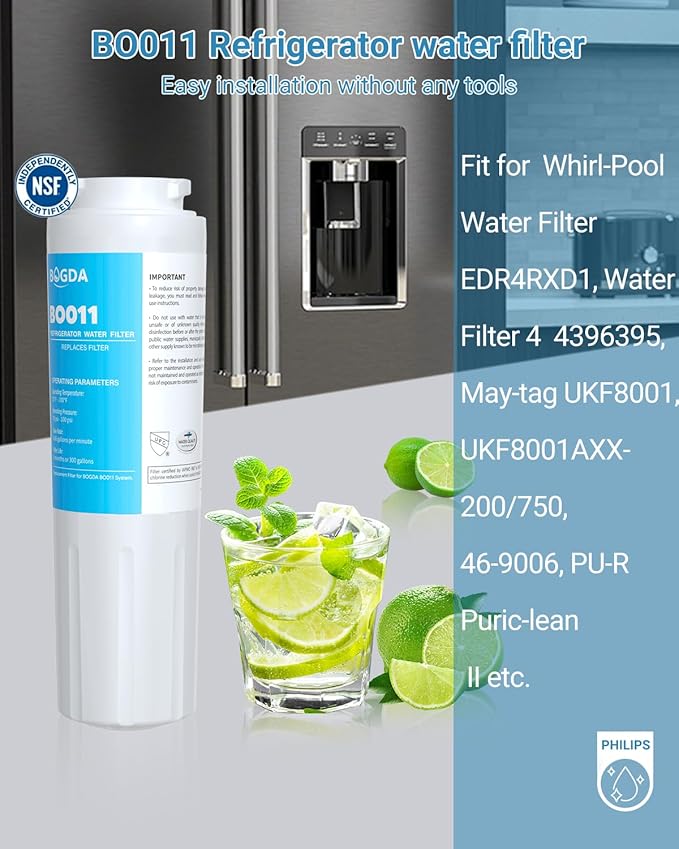 Upgraded BOGDA EDR4RXD1 Water Filter 4 Compatible with Whirl-pool UKF8001 RFC0900A, UKF8001AXX-200, UKF8001AXX-750, UKF8001P, 469006, WD-F07, 4 Filter