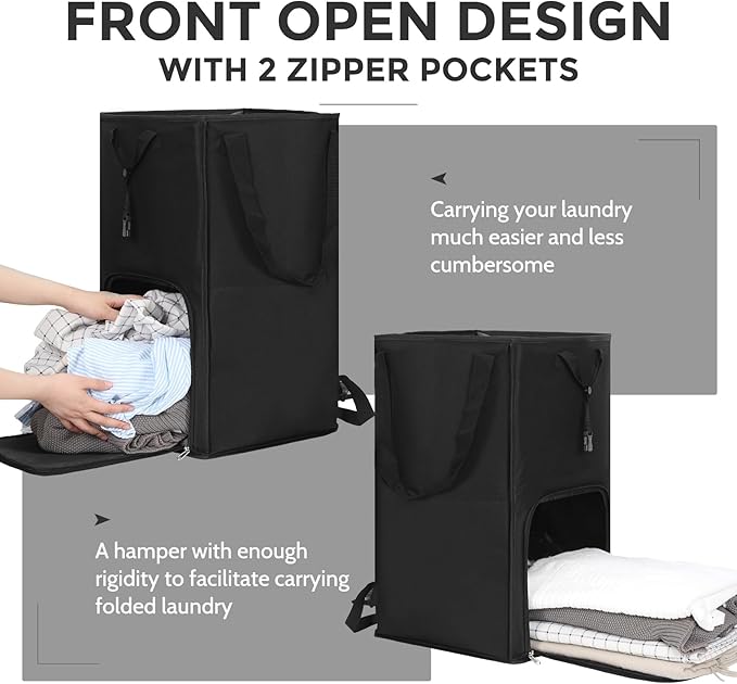 Extra Large Laundry Backpack Bag for College Dorm Room Camp Travel, Men Women Heavy Duty Laundry Hamper with Structure - Stand Itself and Easy Storage (Black)