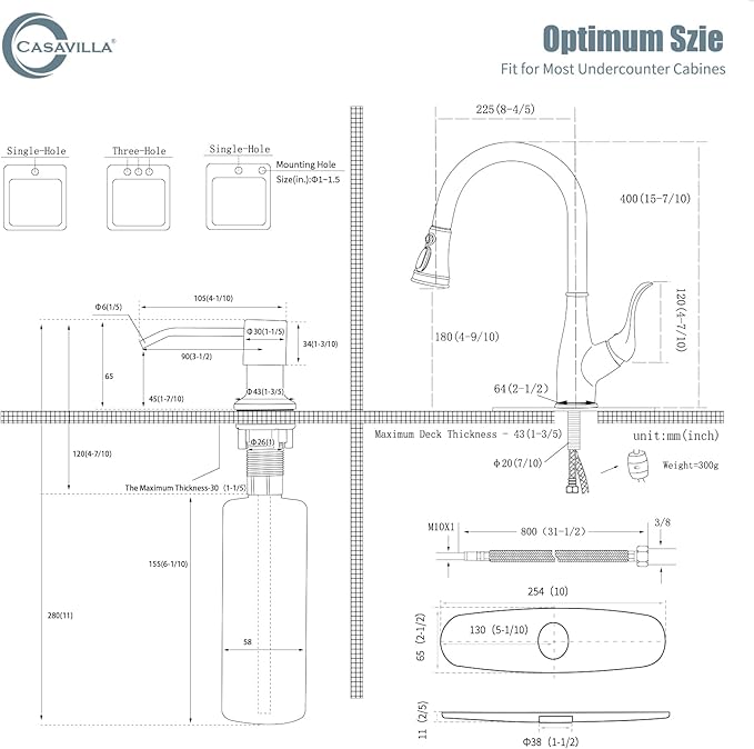 Black Kitchen Faucet with Soap Dispenser, Faucet for Kitchen Sink, Single Handle Stainless Steel Kitchen Sink Faucets with Pull Down Sprayer and Deck Plate, RV Sink Faucet