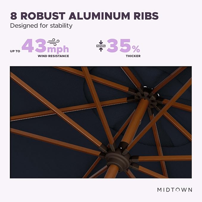 Midtown Umbrellas Sunbrella Umbrella Outdoor Patio Umbrella 2-9 Feet in Canvas Navy Acrylic Fabric, Auto-Tilt Aluminum Frame For Backyard Umbrella, Deck Umbrella & Porch Umbrella - Wooden Pole