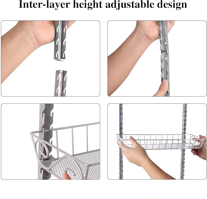 SWOMMOLY Adjustable Wall Mount Spice Rack, 9-Tier Dual-use (Multi-use) Organizer, Silver