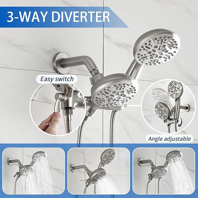Shower Tub Kit Dual Shower System with Tub Spout Tub and Shower Faucet Set Complete Dual Shower Head and Handheld Combo Set Tub and Shower Trim Kit Brushed Nickel